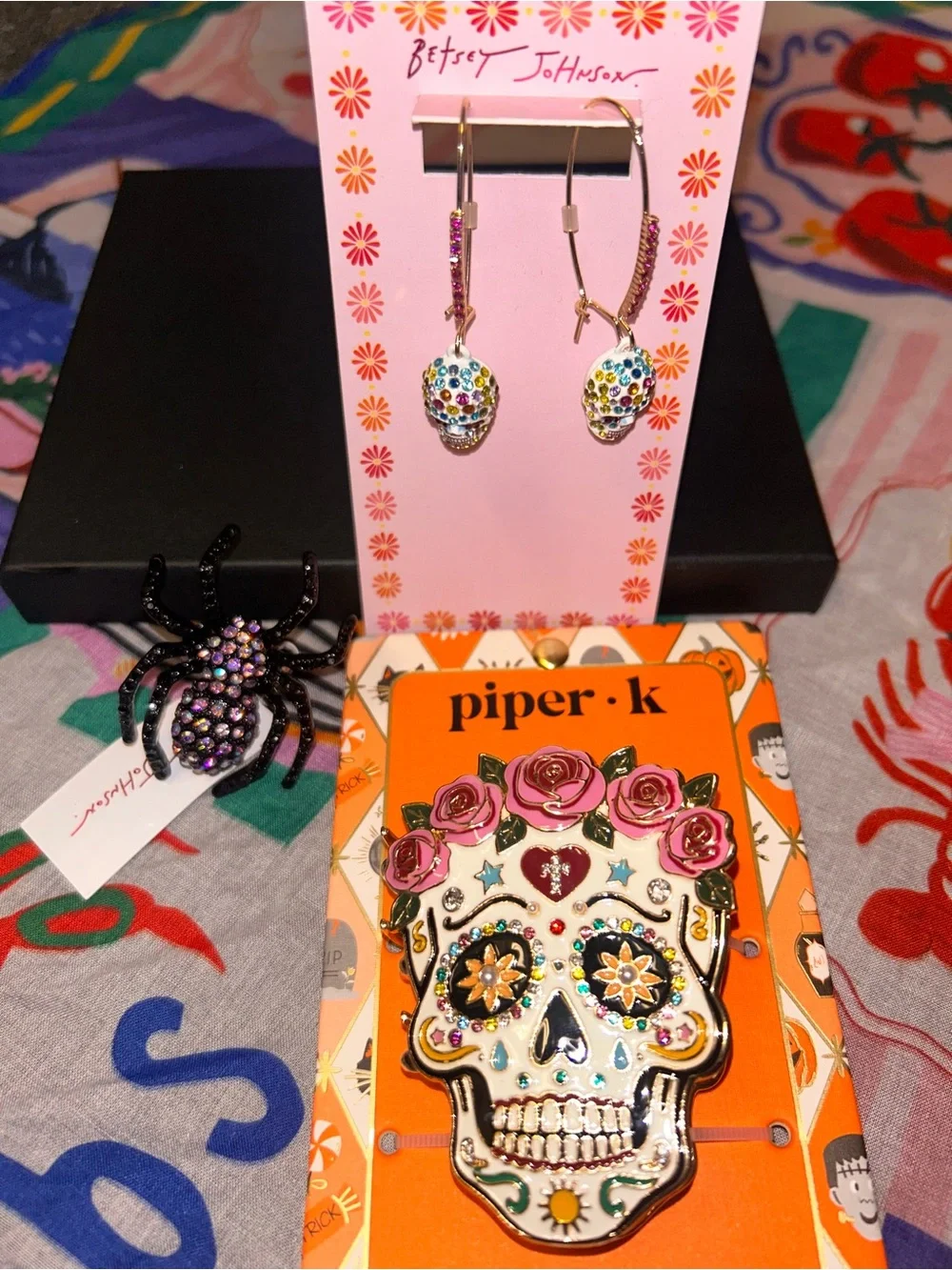 NWT Piper.k Sugar Skull hair claw clip with Pink Rose crystals Halloween